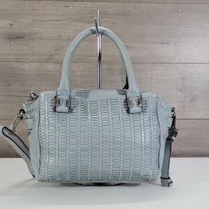 Elliott Lucca Light Blue Woven Leather Satchel Crossbody Bag